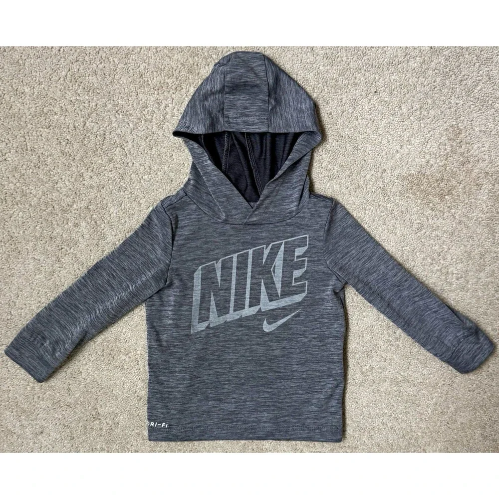 Nike Dri-FIT 12M Gray Pullover Logo Hooded Shirt Long Sleeve Unisex